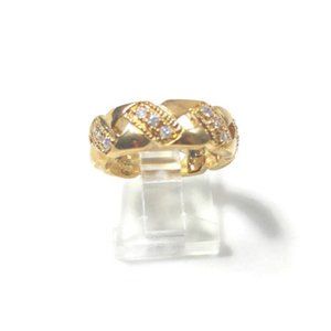 Fashion Ring CZ Crisscross Gold Plated Band 50MILS